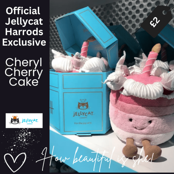 Win a Harrods Exclusive Jellycat Cheryl Cherry Cake in box